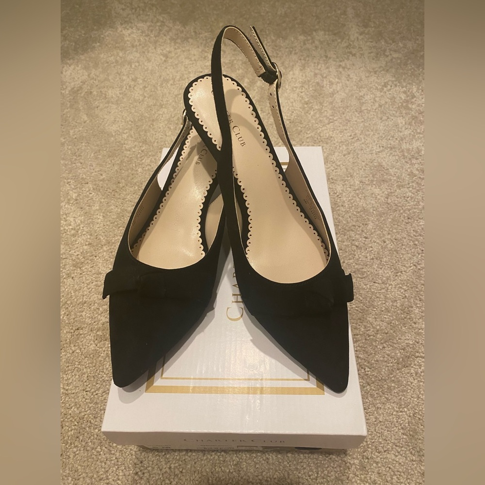 Charter Club black kitten heel Slingback Pointed toe bow Giavanna